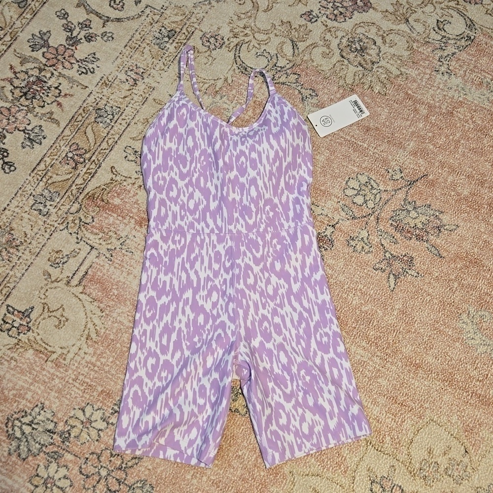 SAGE COLLECTIVE Lavender and White Leopard One Piece Short Unitard Size XS